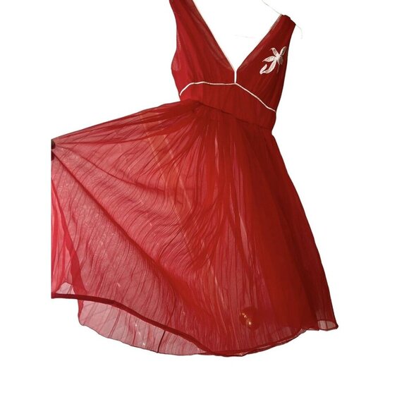 CHARMODE Red Sissy Negligee Nightgown Mid Length sheer pleated accordian Dress - Picture 12 of 14